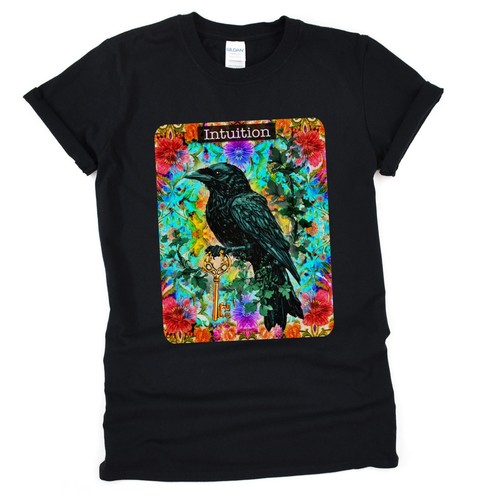 Raven Graphic T-shirt Skelton Key Colorful Mystical Spiritual Floral Graphic Tee - Picture 2 of 8