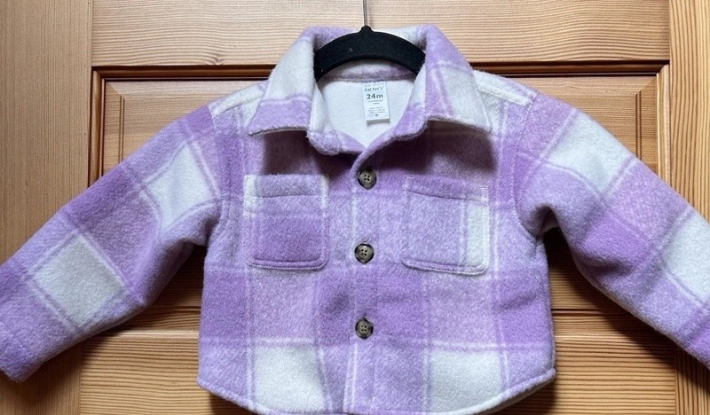 White Purple Plaid Fleece Cozy Warm Jacket 5T