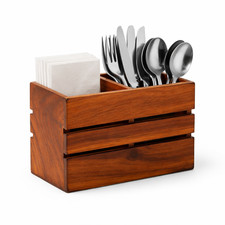 Wooden Cutlery Caddy box utensil Organizer Rustic Kitchen spoon Holder tray