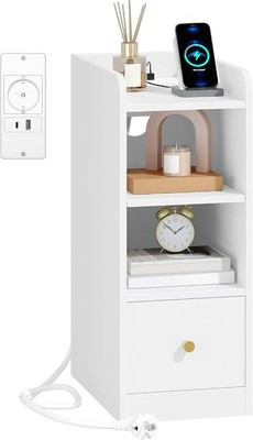 Hzuaneri Nachttisch NS36403X Schmal 3 Ebenen 1 Schublade USB Type-C Weiß