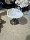 Vintage Bathroom Vanity Soap Dish Milk Glass White Seashell With Metal Bottom