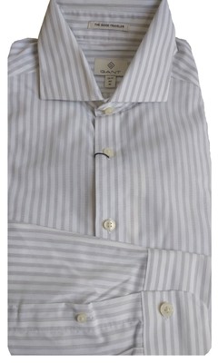 Gant Diamant G Herren Weiß Stretch Enganliegend Tuch Hemd 3050806 Sz 40 Nwt