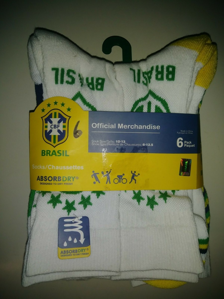 Official Brasil CBF Crew Socks Absorb Dry 6 Pack Mens Sz 6-12.5 | eBay  Australia