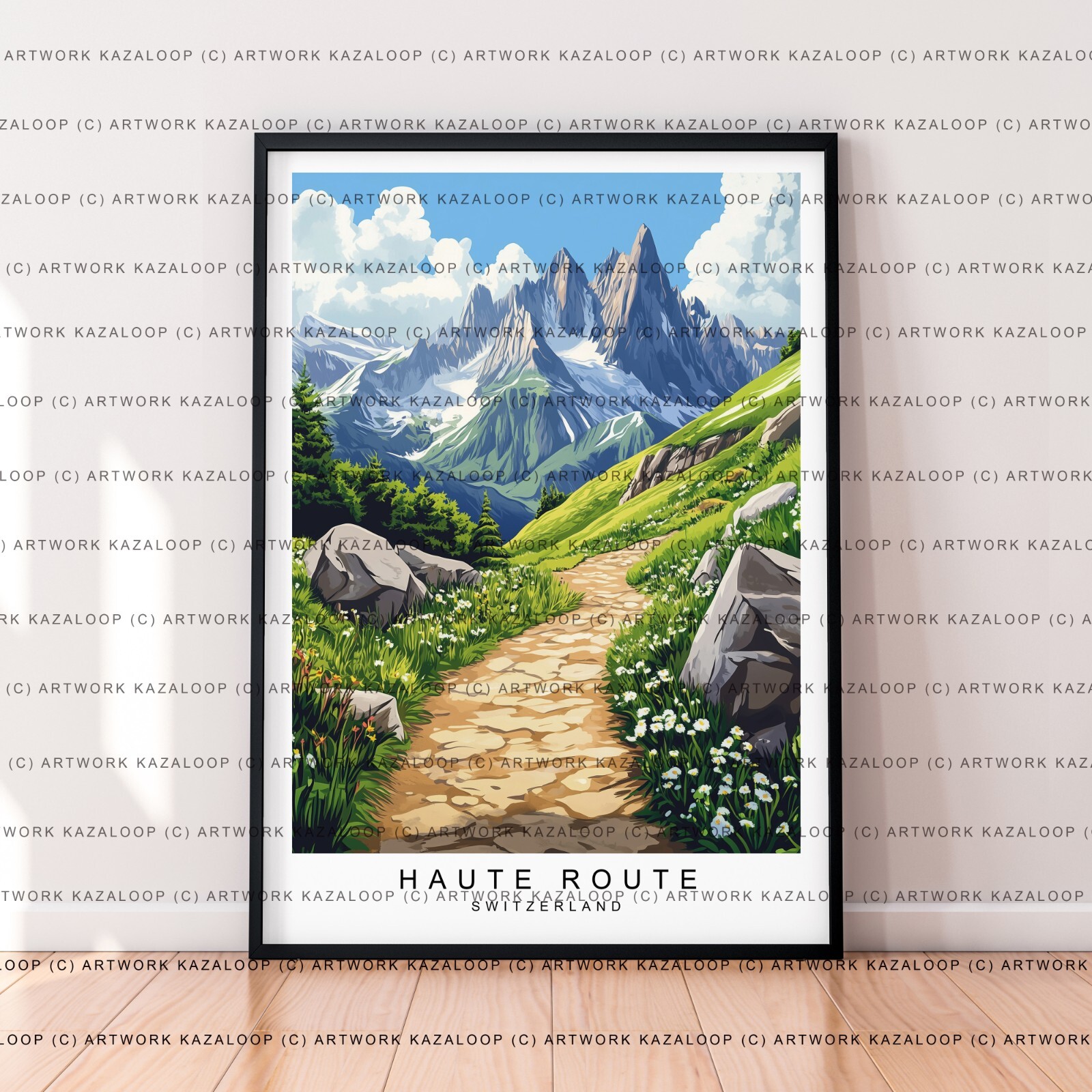 Póster artístico sin marco Haute Route Suiza ilustración de montaña de alta ruta