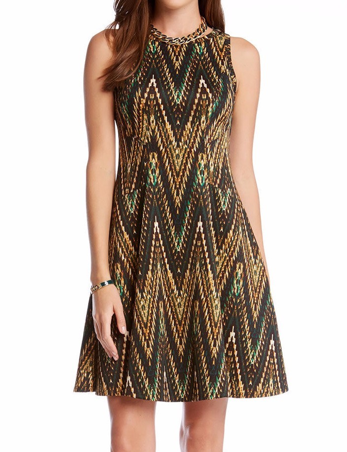 Karen Kane 3L57533 Evergreen Zig Zag Stretch Scuba Fit & Flare Dress - $128 | eBay Karen Kane 3L57533 Evergreen Zig Zag Stretch Scuba Fit & Flare Dress - $128 | eBay