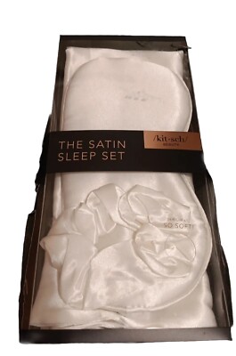 New Satin Sleep Set  Pillowcase Eye Mask Scrunchie Blush 3 Piece Kitsch NIP