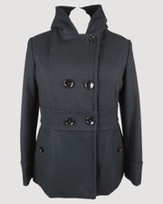 Esprit Xl Black Hooded Wool Blend Double Breast Lined Coat With Pockets Ex Con