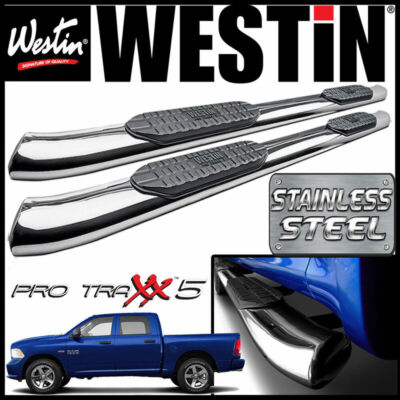 Westin Pro Traxx 5'' STAINLESS Oval Nerf Step Bars fit 2009-18 Dodge Ram Crew Cab