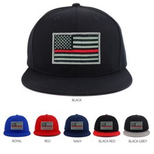 Thin Red Line American Flag Patch Youth Size Flatbill Snapback Cap - FREE SHIP