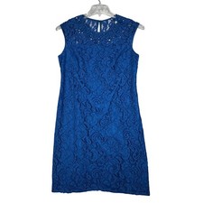 Adrianna Papell Dress Beaded Neck Sleeveless Party Cocktail Blue Dress Size 8