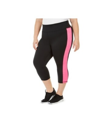 NWT ID Ideology Womens Cropped Colorblock Leggings Black Size 2X $50 JJ480