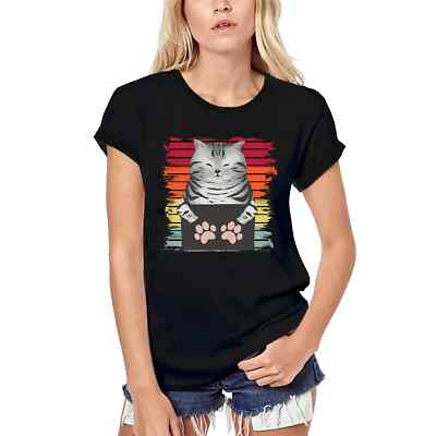Damen Grafik T-Shirt aus Biobaumwolle Amerikanisch Kurzhaar Pfote Kunst Katze