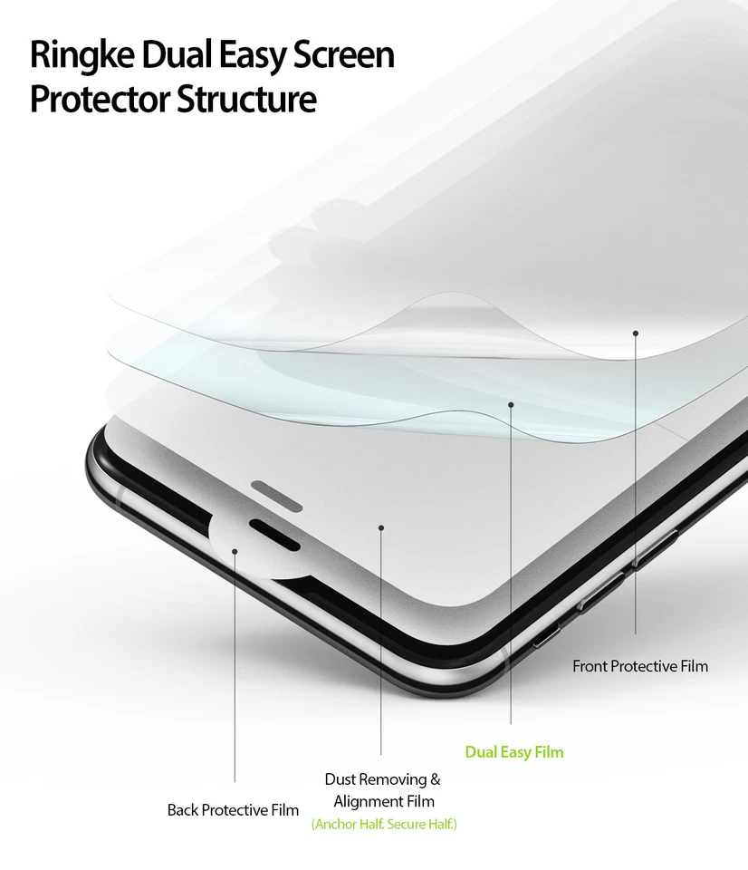 Protector de pantalla para iPhone XS | Ringke [doble película fácil] cubierta de cobertura completa 2 piezas Foto 4 de 4