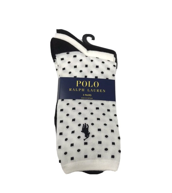 Polo Ralph Lauren Women's 3-pair Polka Dot Logo Socks White Black for sale online | eBay
