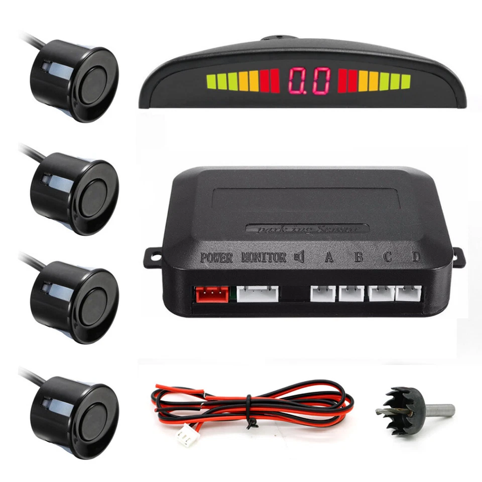 4 Parking Sensor Reverse Backup Radar Alarm System Kit LED Display Autp Black - Image 2 of 4