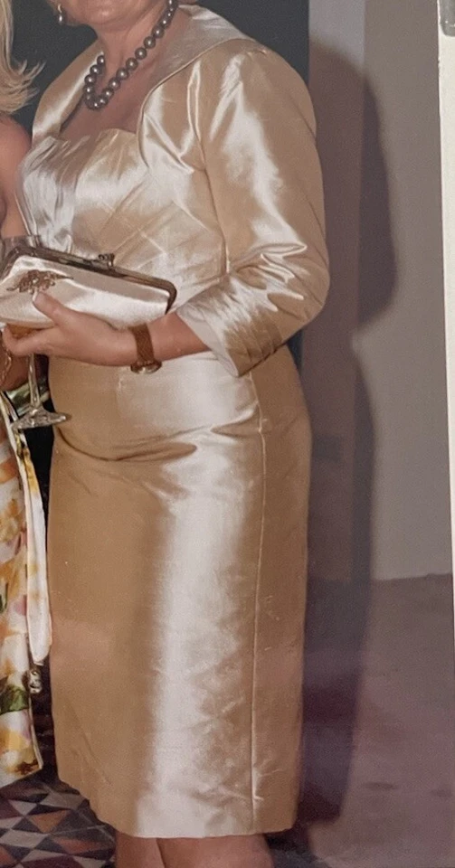 MON CHERI Mother of the Bride SILK 2 Pc Dress Jacket Champagne Size 12-14 EUC - Image 4 of 4