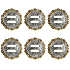 Set of 6 WESTERN HORSE SADDLE TACK ANTIQUE GOLD ENGRAVED SLOTTED CONCHOS