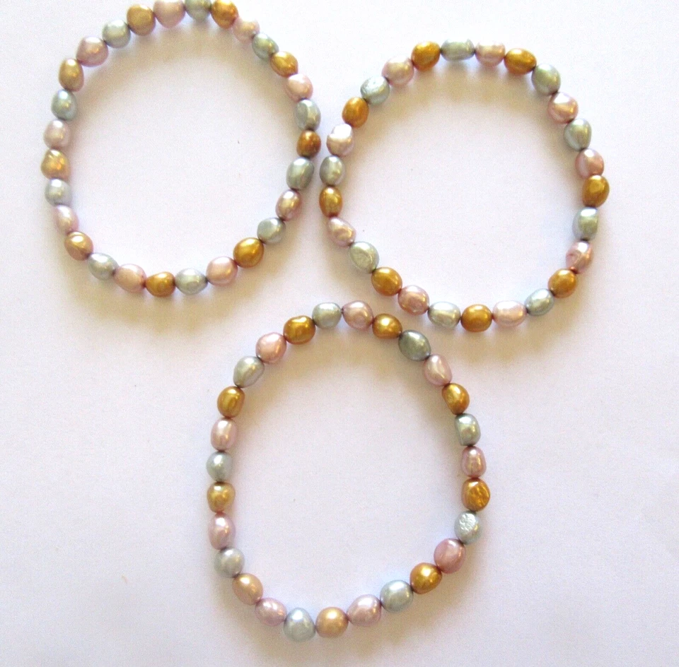 Conjunto Patata Perla Colección Honora - Collar y 3 Pulseras - Amarillo Rosa Azul Foto 3 de 4