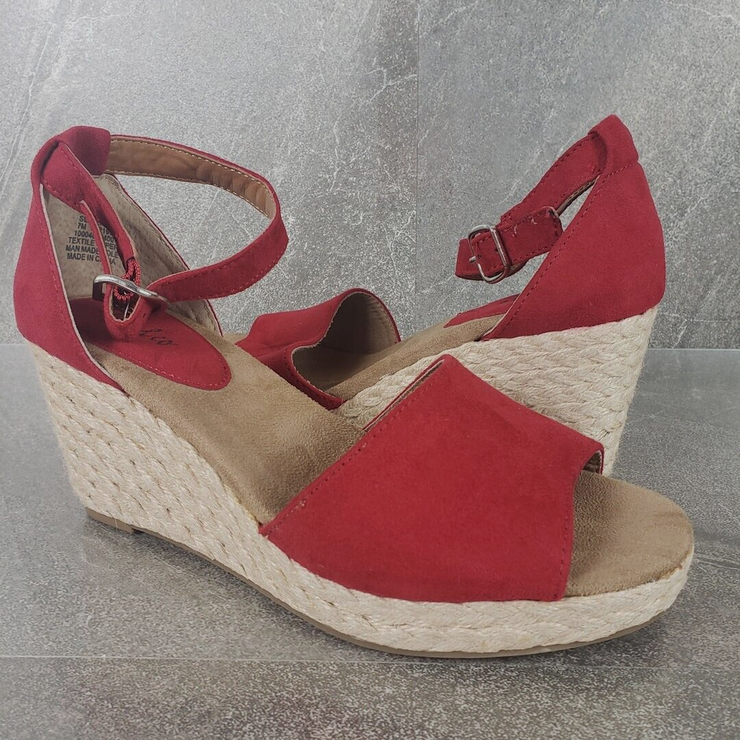 Style Co Sandals Womens M Red Expadrille Open Toe Wedge Shoes
