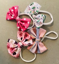 Lot of 4 Nylon Stretchy Bow Headband Soft, Comfy Stylish One Size Fits All