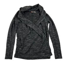 ZELLA Heathered Black Gray WRAP Sweater XS Snaps Thumb Holes Long Sleeve