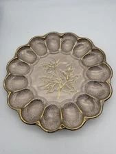 MCM Vintage California Originals Deviled Eggs Plate Pink & Gold Splatter #703