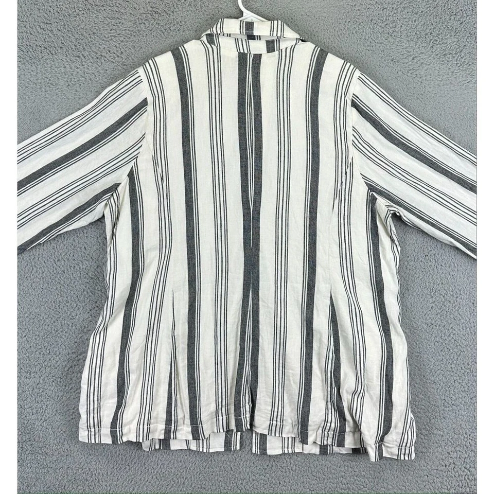 Blazer de lino torrido para mujer 2 abrigo a rayas blanco gris mezcla a rayas elástico NUEVO Foto 3 de 4