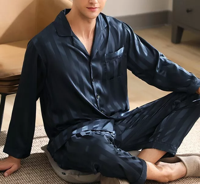 DELIVER 5 DAYS Mens Silk Satin Pajamas PJ Set Satin Pants w POCKET