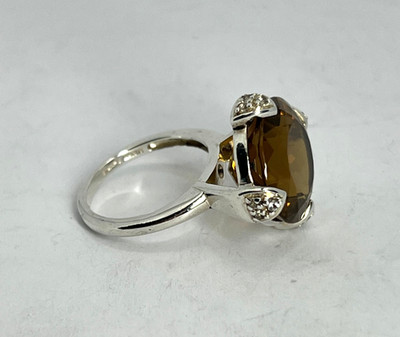 Designer Tracy Mayer Ring Gr. 8 großer Rauchtopas Edelstein 925 Sterling Silber