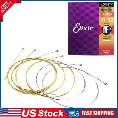 Elixir Phosphor Bronze Acoustic Guitar Strings NANOWEB Custom Light 11-52 USA