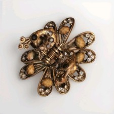 Vintage Beaded Metal Hair Claw Clip Rhinestone Peacock Bird
