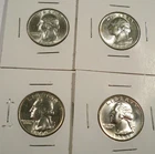 LOT OF 4 BU WASHINGTON QUARTERS 1964 1964 1964-D 1964-D 0.7233 oz SILVER 25c