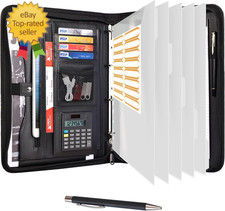 Portfolio Organizer - 3 Ring Binder with Zipper, Vegan Leather Business Padfolio