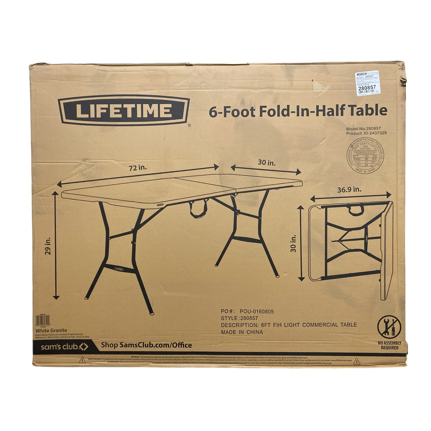 Стол Lifetime складывающийся пополам на 6 персон легкий коммерческий из белого гранита 17690₽