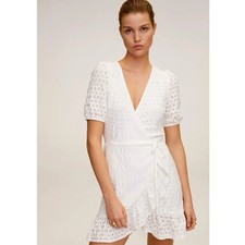 Mango Laser-Cut Details Dress White Women’s Size 4