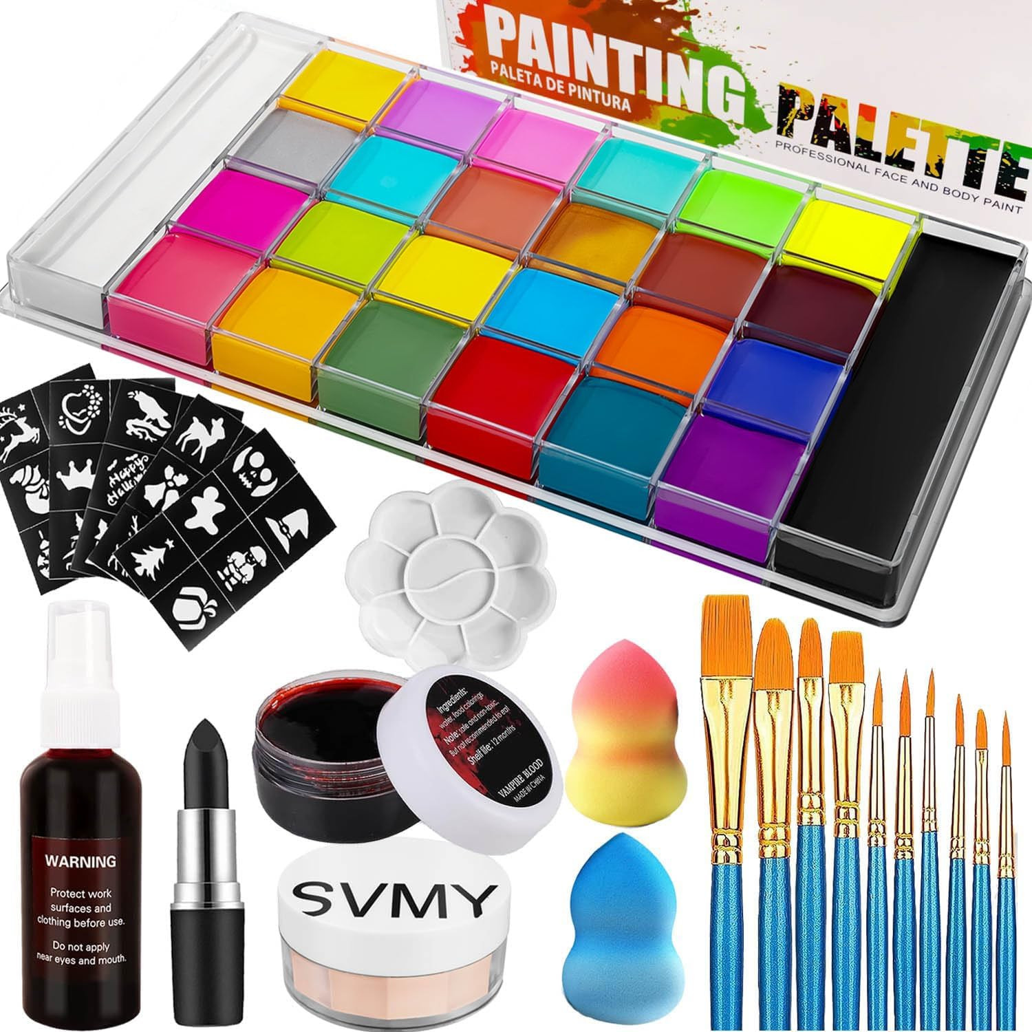 26-Color Professional Face & Body Paint Palette for Halloween & Cosplay Makeup