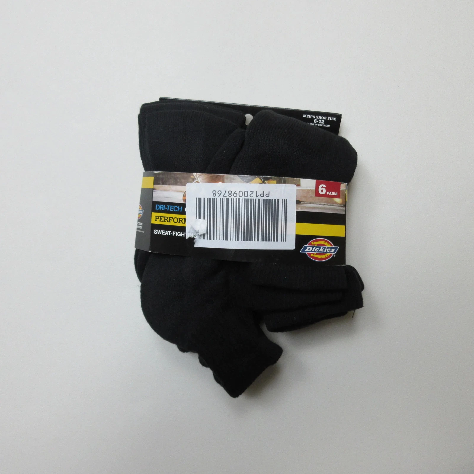 Dickies Mens Dri-Tech Performance Work Socks 6 Pack Black Size 6-12