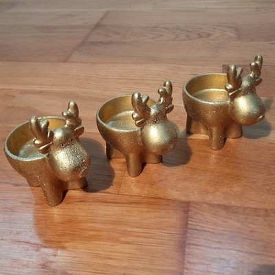 3 Teelichthalter · Tealight Holder · Rentiere · goldfarben · Primark · NEU