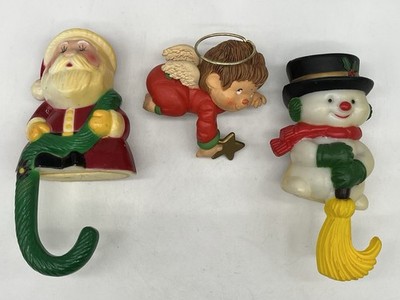 Vintage 3 Stocking Holders 1980s SunHill Industries Santa, Snowman, Angel Retro