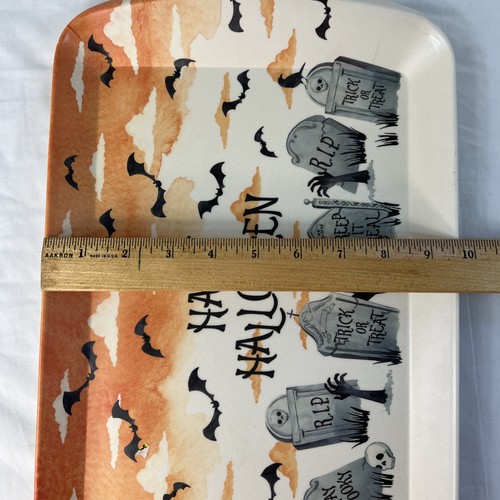 Happy Halloween Serving Tray Cambridge Bats Tombstones Black Cat 15.5” X 10” - Picture 11 of 13
