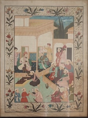 Mogulgemälde auf Seide ungerahmt ca. 22 cm x 16 cm Hofszene