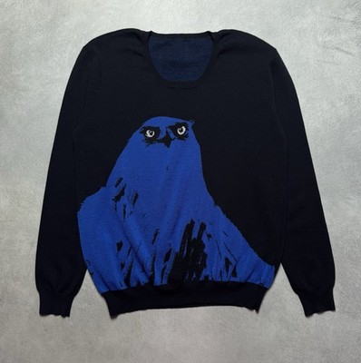Alexander McQueen Men's Blue Eagle Graphic Black Wool Knit Sweater Size M