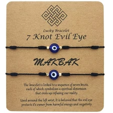 Evil Eye 7 Knot Lucky Bracelets for Women Men Adjustable Amulet Black