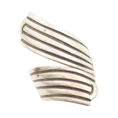 925 Sterling Silver Vintage Ring MEXICO Designer Grooved Bypass  Sz 7  RG33170