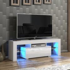 TV Stand – 130cm – High Gloss Doors – LED Modern Compact Media Unit – LUNARO