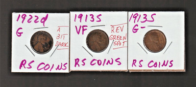 1913 S x2  /  1922 D   LINCOLN  CENTS  /ea has an issue/ RS COINS #49U FREE SHIP