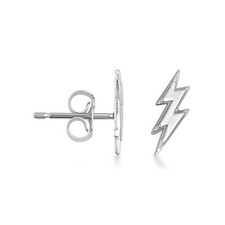 .925 Sterling Silver Lightning Bolt Electric Milgrain Stud Earrings