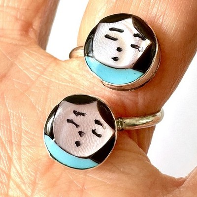 Zuni Indian Maiden Ring Wrap Adjustable Sz 7 Turquoise Inlay Woman