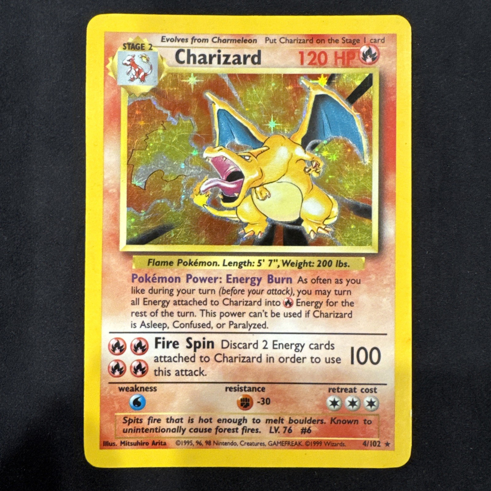 Charizard 4/102 Base Set Holo Rare 1999 Wizards of the Coast Stage 2 120 HP