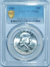 1963 PCGS MS65FBL Full Bell Lines Franklin Half Dollar